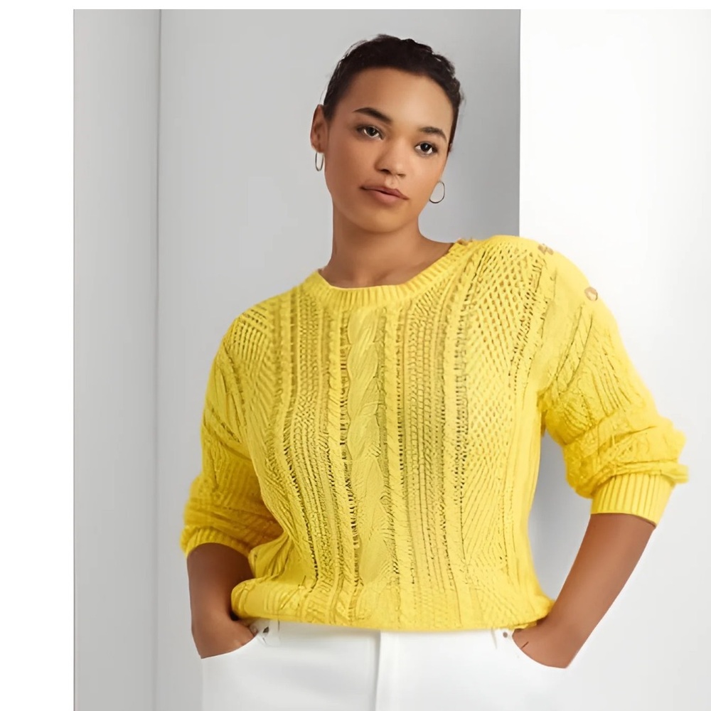 Lauren Ralph Lauren Plus Size 3X Yellow Cable Knit Cotton Sweater NWT
